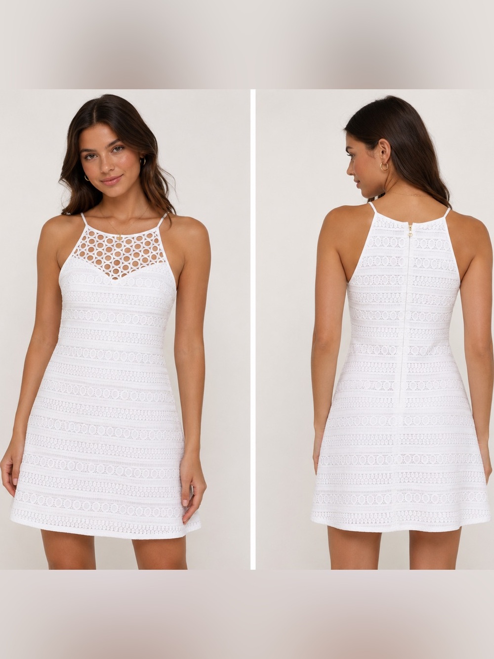 Lilly Pulitzer Larina White Halter Lace Shift Dress Sz M
